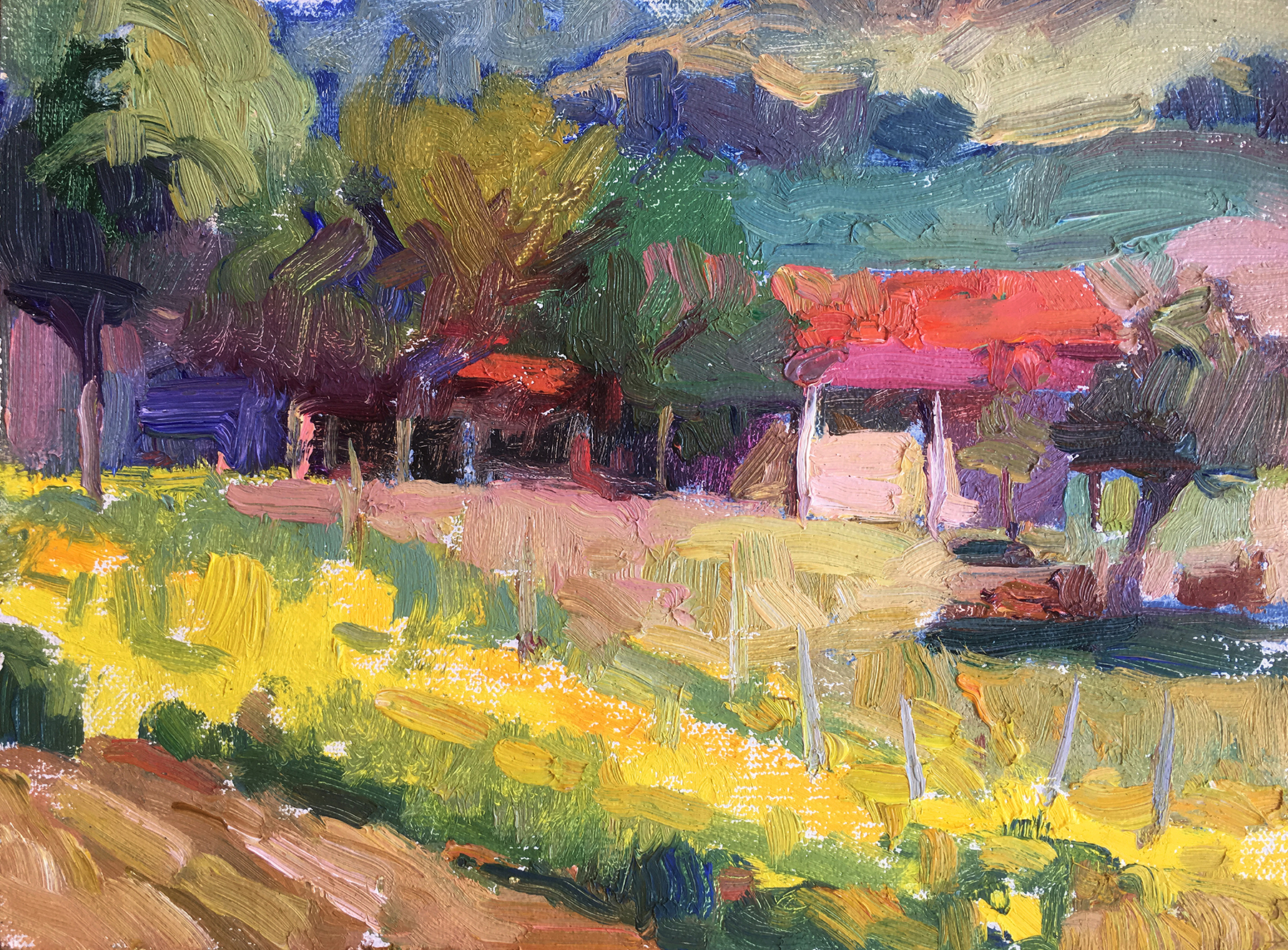 French Farm and Sunflowers Plein Air 